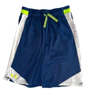 Under Armour Boy's Blue, White, and Green Athletic Shorts- Size Youth XL